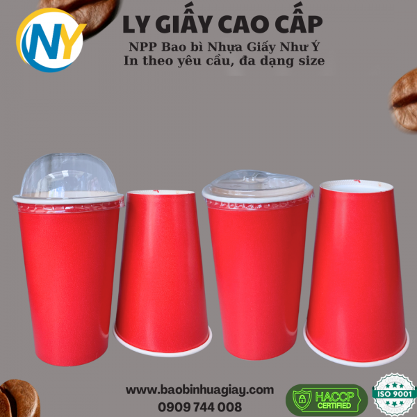 Ly giấy D90 - 16oz (In 1 màu) - Full nền (đỏ)(BL)