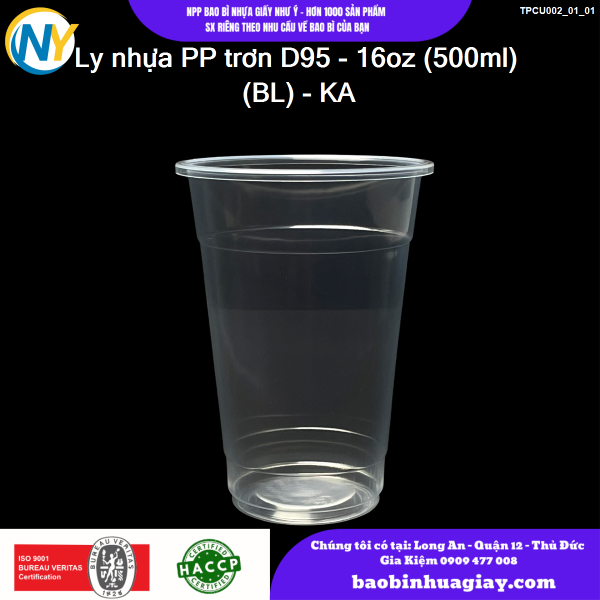 Ly nhựa PP trơn D95 - 16oz (500ml) (BL) - KA