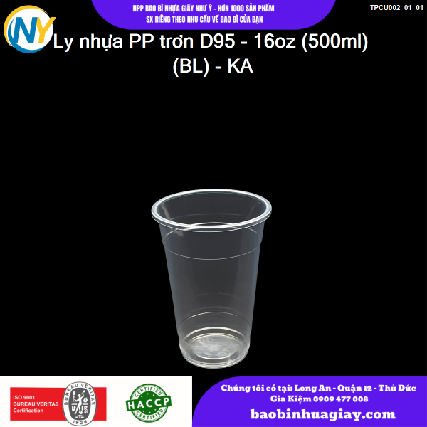 Ly nhựa PP trơn D95 - 16oz (500ml) (BL) - KA