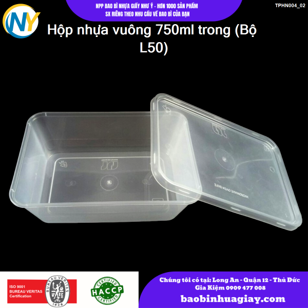 Hộp nhựa vuông 750ml trong (Bộ L50)