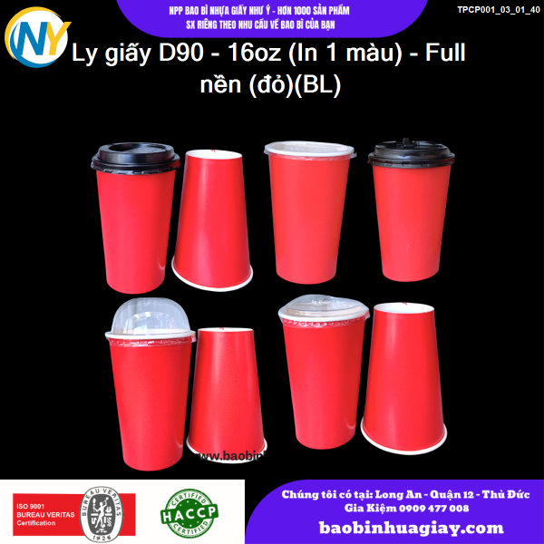 Ly giấy D90 - 16oz (In 1 màu) - Full nền (đỏ)(BL)