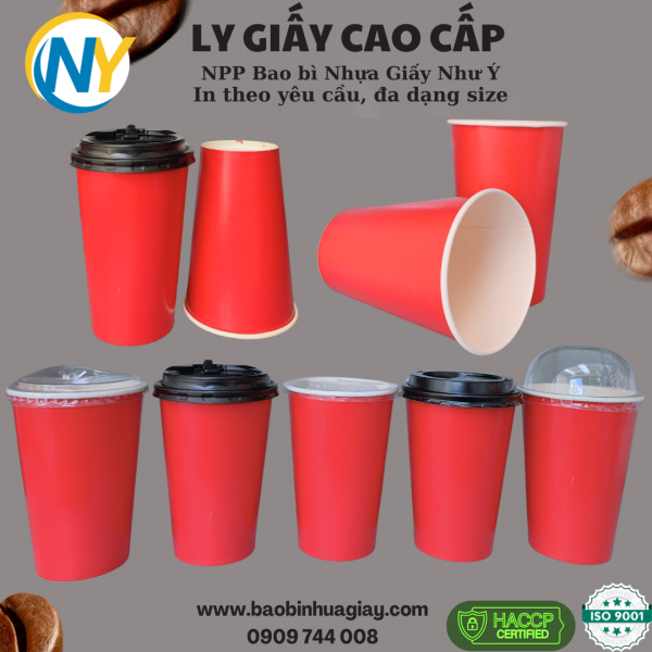 Ly giấy D90 - 16oz (In 1 màu) - Full nền (đỏ)(BL)