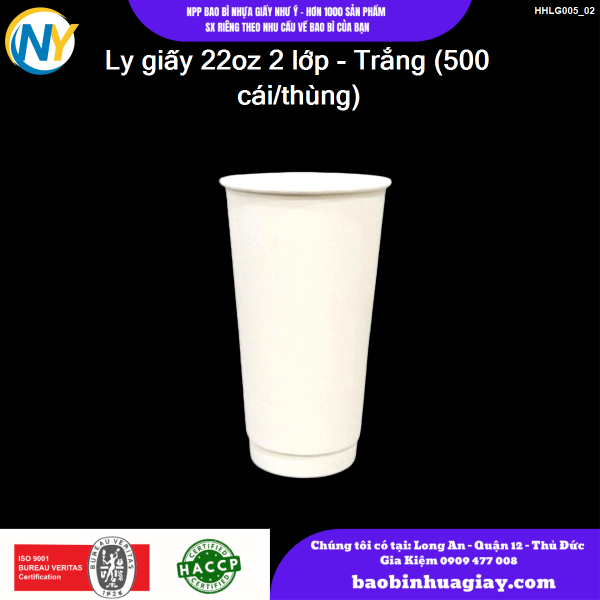 Ly giấy 22oz 2 lớp - Trắng (500 cái/thùng)