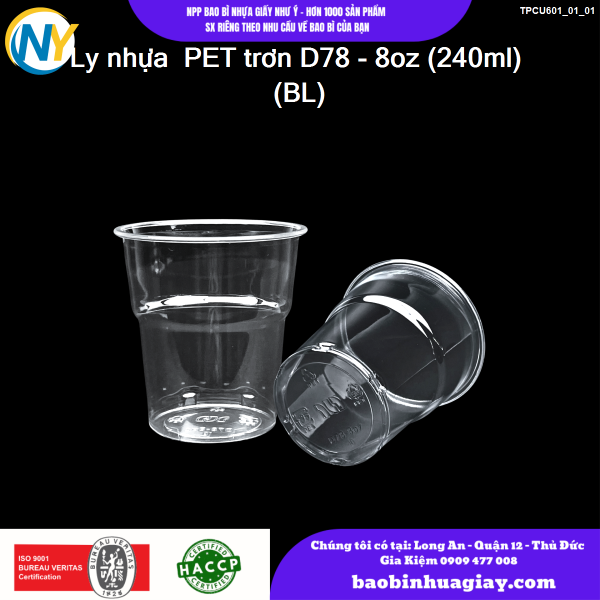 Ly nhựa PET trơn D78 - 8oz (240ml) (BL)