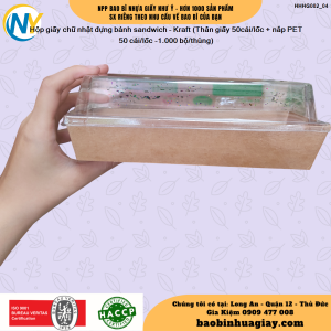 Hộp giấy chữ nhật đựng bánh sandwich - Kraft (Thân giấy 50cái/lốc + nắp PET 50 cái/lốc -1.000 bộ/thùng)