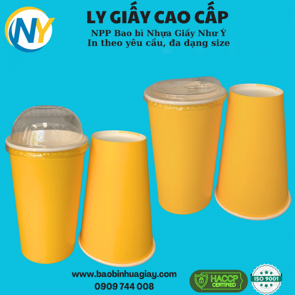 Ly giấy D90 - 16oz (In 1 màu) - Full nền (vàng)(BL)