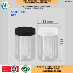 Hũ nhựa tròn nắp đen Φ83 - 500ml (12 hũ/lốc - 600 hũ/kiện)