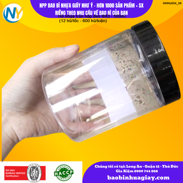 Hũ nhựa tròn nắp đen Φ83 - 500ml (12 hũ/lốc - 600 hũ/kiện)