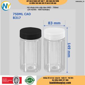 Hũ nhựa tròn nắp đen Φ83 - 750ml (24 hũ/lốc - 600 hũ/kiện)