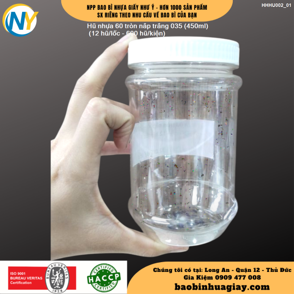 Hũ nhựa 60 tròn nắp trắng 035 (450ml) (12 hũ/lốc - 600 hũ/kiện)