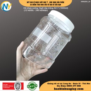 Hũ nhựa vuông 1kg9 nắp trắng A017 (1600ml) (12 hũ/lốc - 240 hũ/kiện)