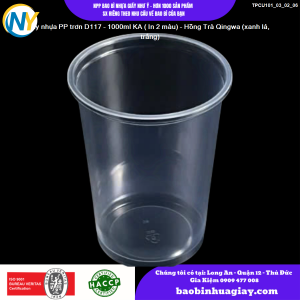 Ly nhựa PP trơn D117 - 1000ml KA ( In 2 màu) - Hồng Trà Qingwa (xanh lá, trắng)